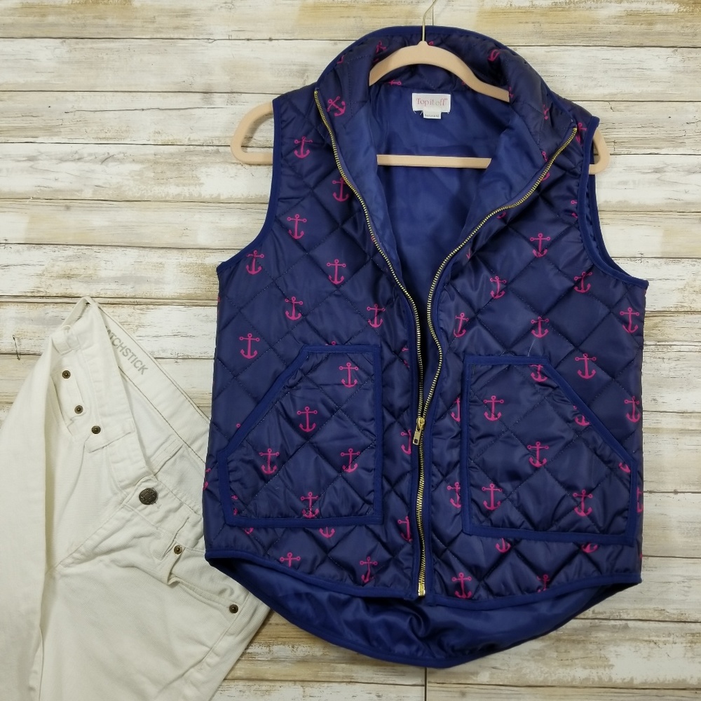 TOP IT OFF M Vest Purple Pink Anchor Preppy Quilt